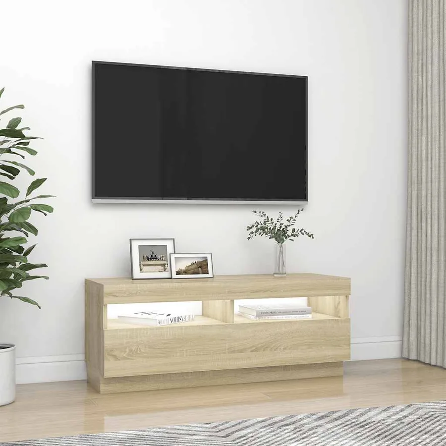Meuble TV avec lumières LED chêne sonoma 100x35x40 cm - 5