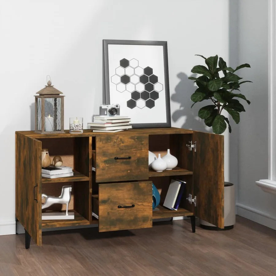 Buffet chêne fumé 100x36x60 cm bois d'ingénierie - 3