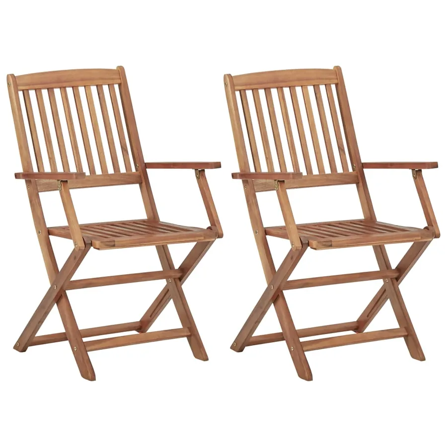 Chaises pliables de jardin lot de 2 avec coussins Bois d'acacia - 2