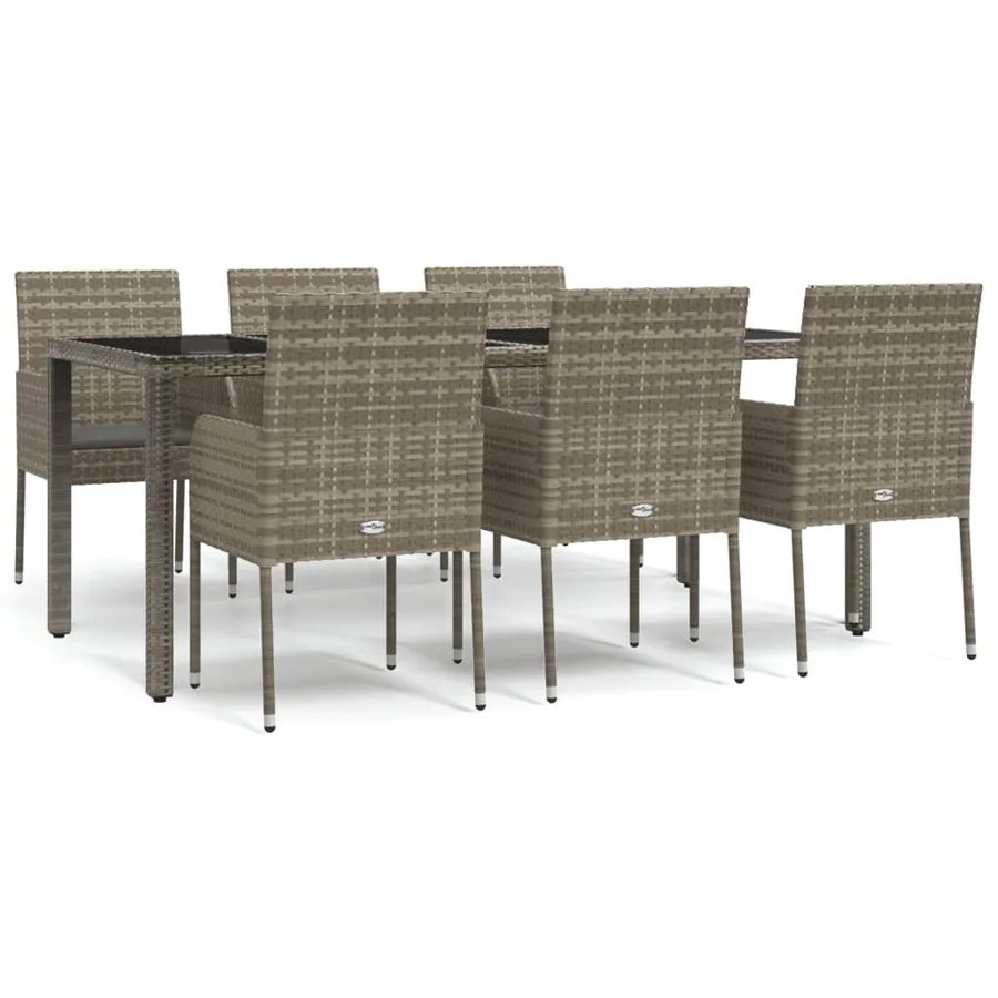 Ensemble à manger jardin et coussins 7 pcs gris rotin - 2