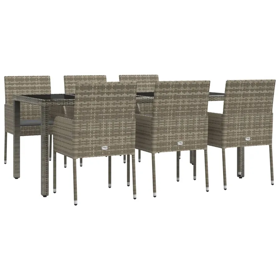 Ensemble à manger jardin et coussins 7 pcs gris rotin - 3
