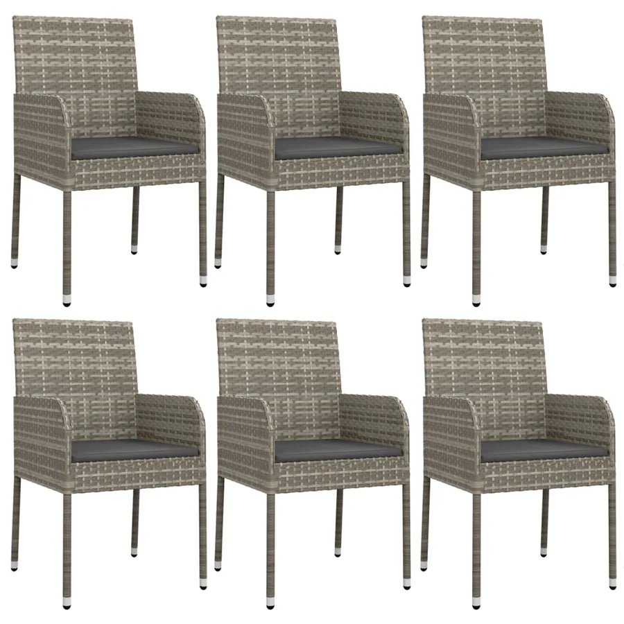 Ensemble à manger jardin et coussins 7 pcs gris rotin - 4