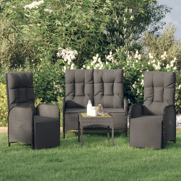 Ensemble à manger de jardin avec coussins 3 pcs Noir