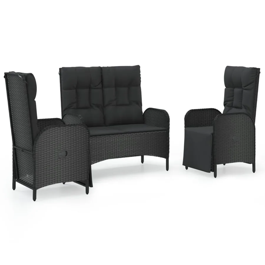 Ensemble à manger de jardin avec coussins 3 pcs Noir - 2