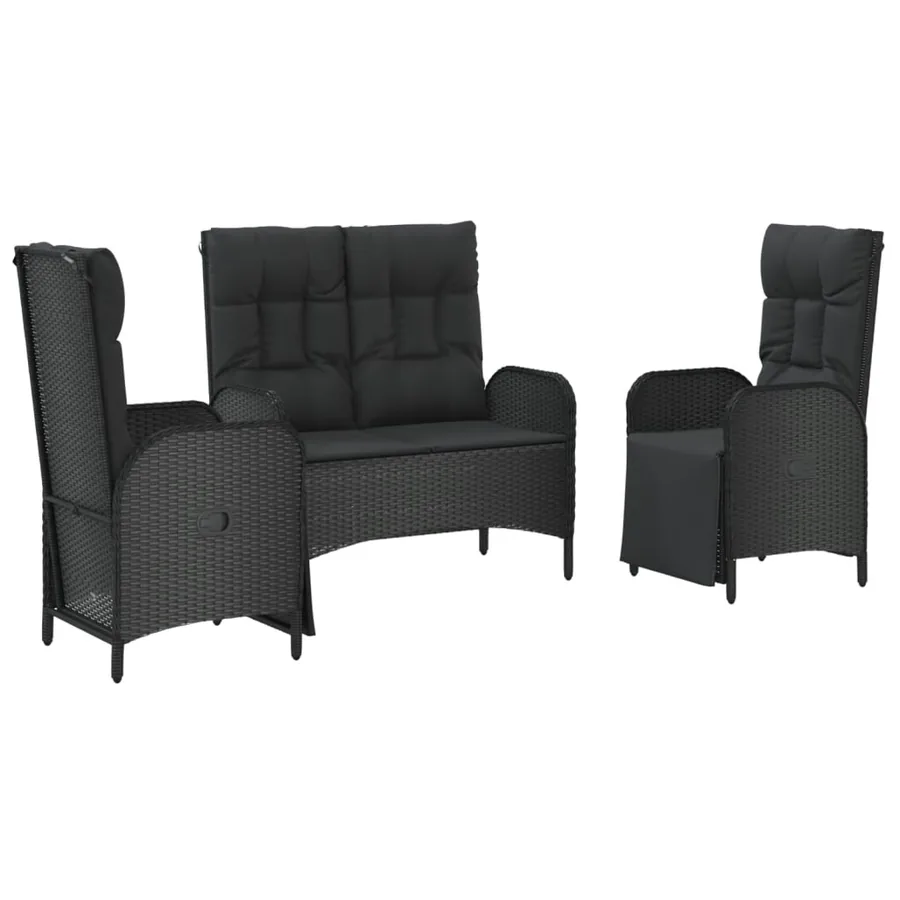 Ensemble à manger de jardin avec coussins 3 pcs Noir - 3