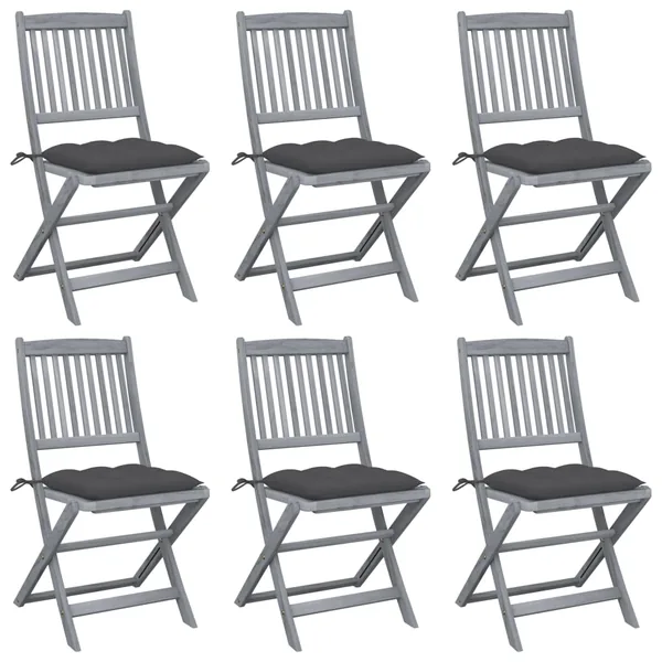 Chaises pliables d'extérieur lot de 6 et coussins Bois d'acacia