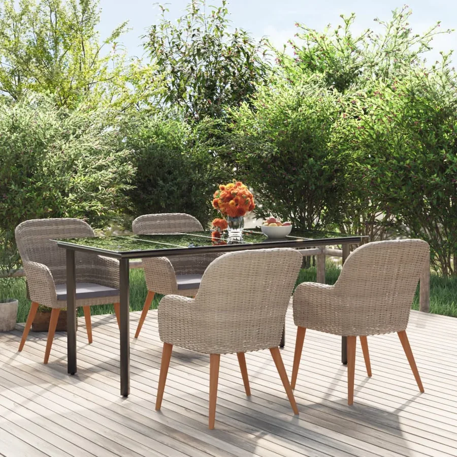 Ensemble à manger de jardin et coussins 5 pcs Marron