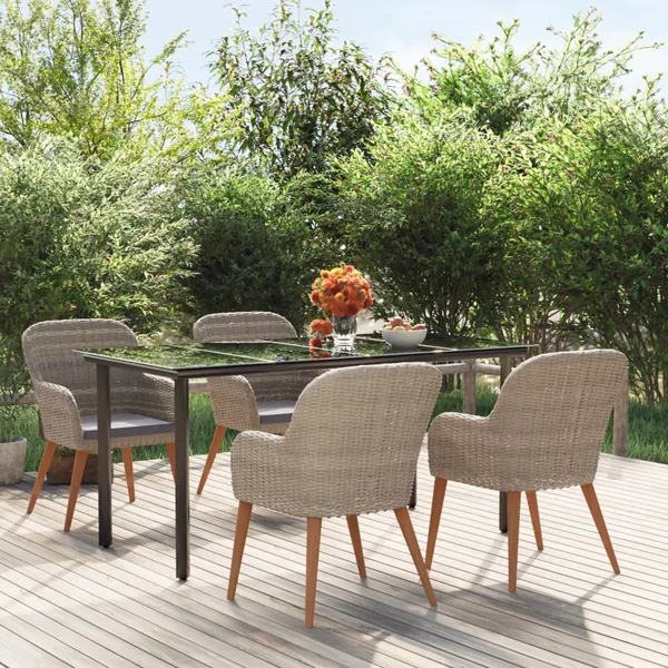 Ensemble à manger de jardin et coussins 5 pcs Marron