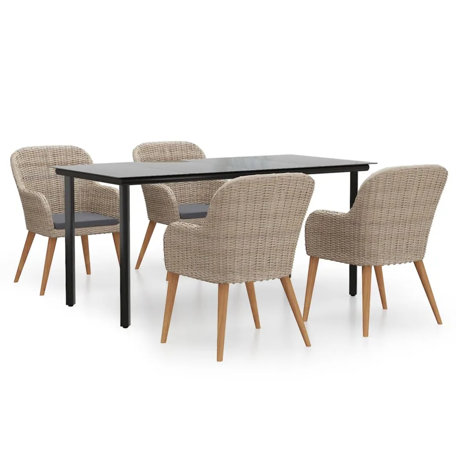 Ensemble à manger de jardin et coussins 5 pcs Marron - 2
