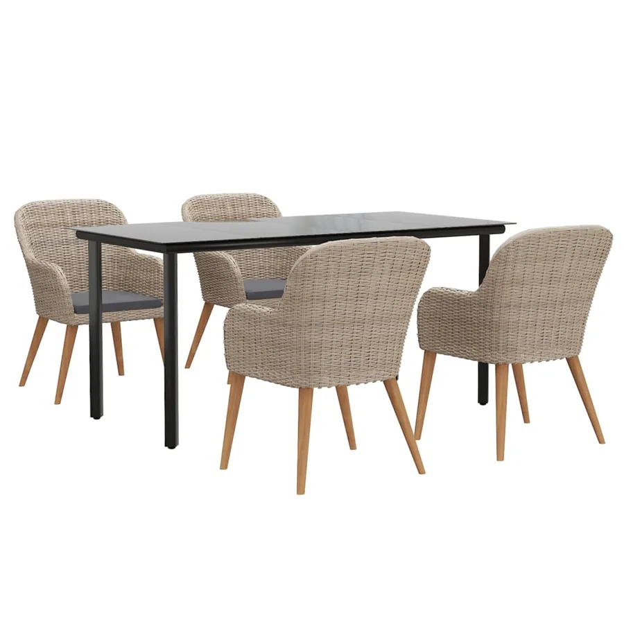 Ensemble à manger de jardin et coussins 5 pcs Marron - 3
