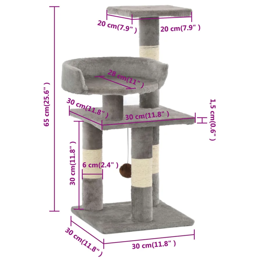 Arbre à chat avec griffoirs en sisal 65 cm Gris - 6