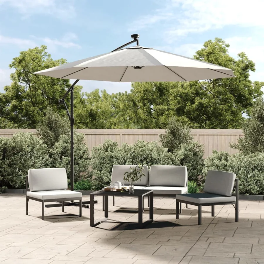 Parasol avec éclairage LED 300cm Poteau en métal Sable