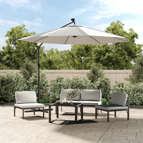 Parasol avec éclairage LED 300cm Poteau en métal Sable