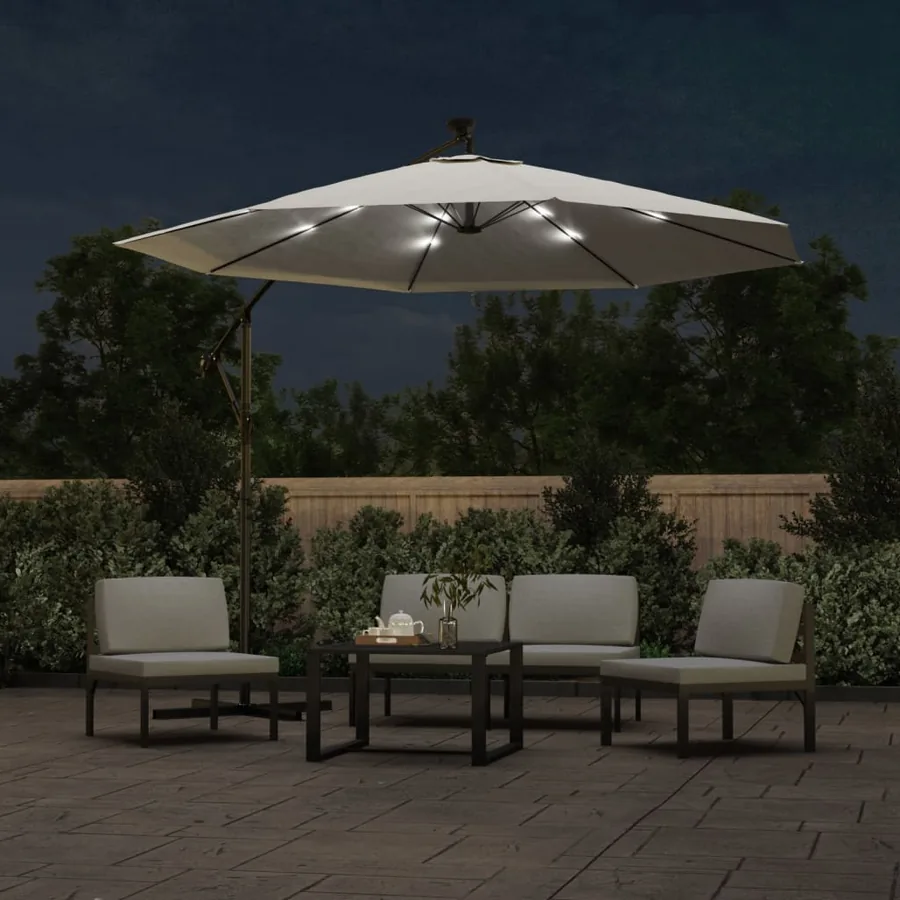 Parasol avec éclairage LED 300cm Poteau en métal Sable - 3