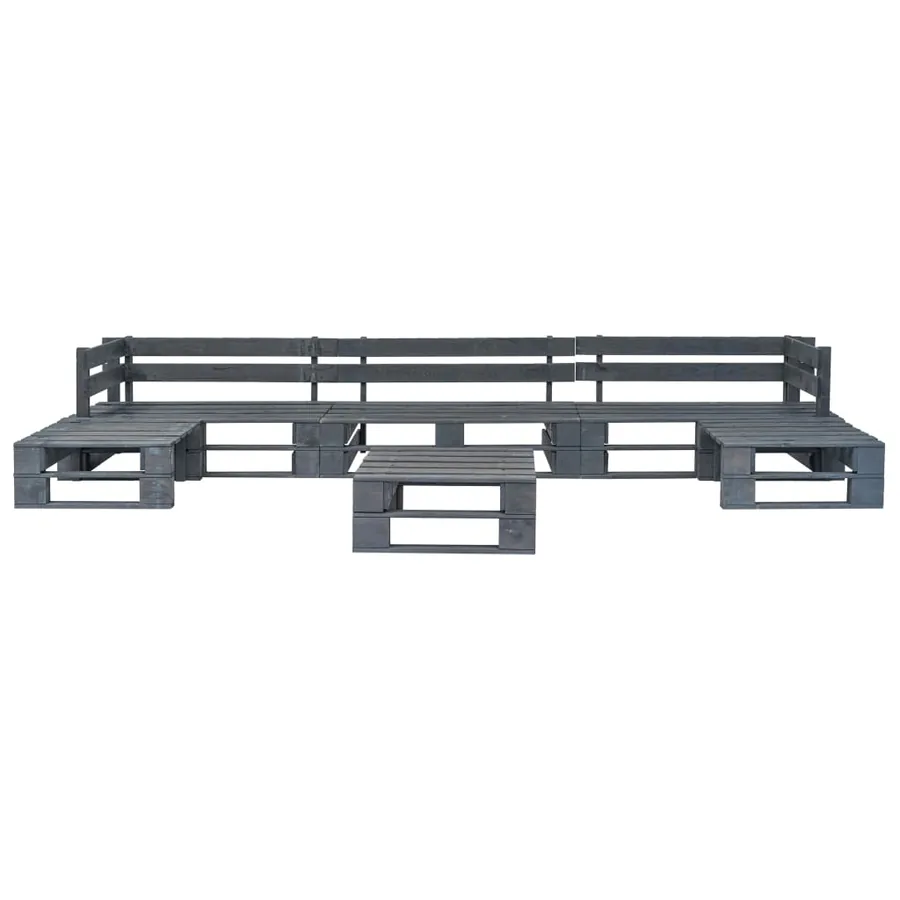 Salon de jardin palette 6 pcs Bois Gris - 2