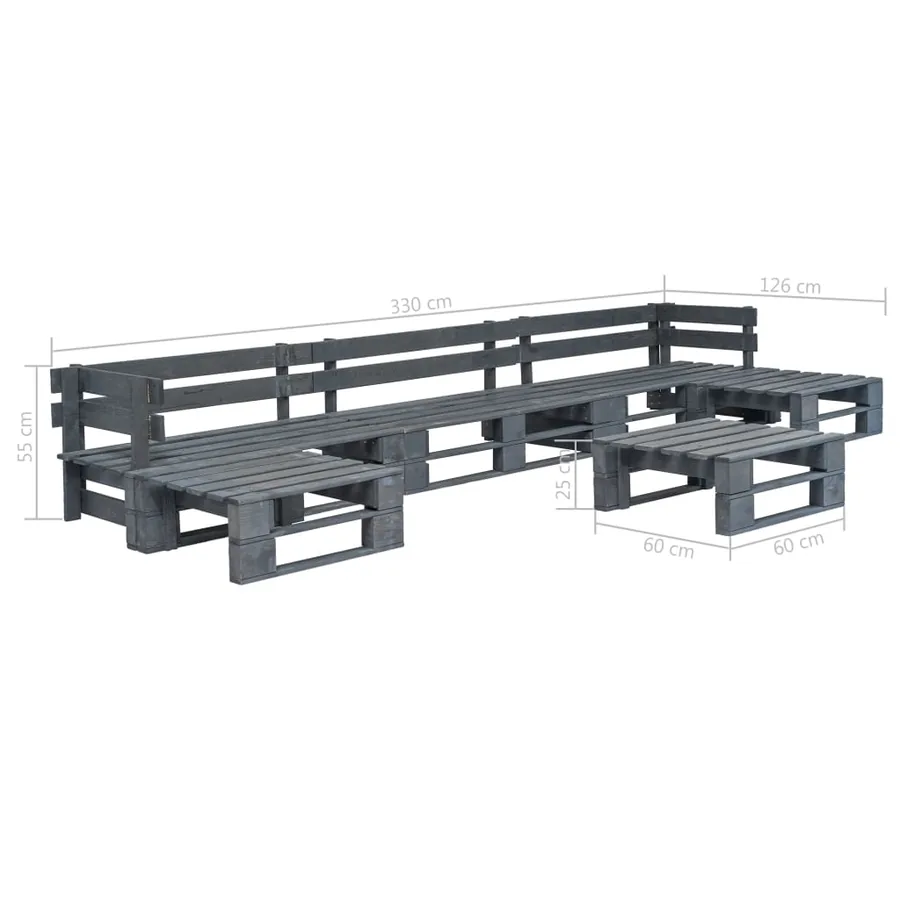 Salon de jardin palette 6 pcs Bois Gris - 3