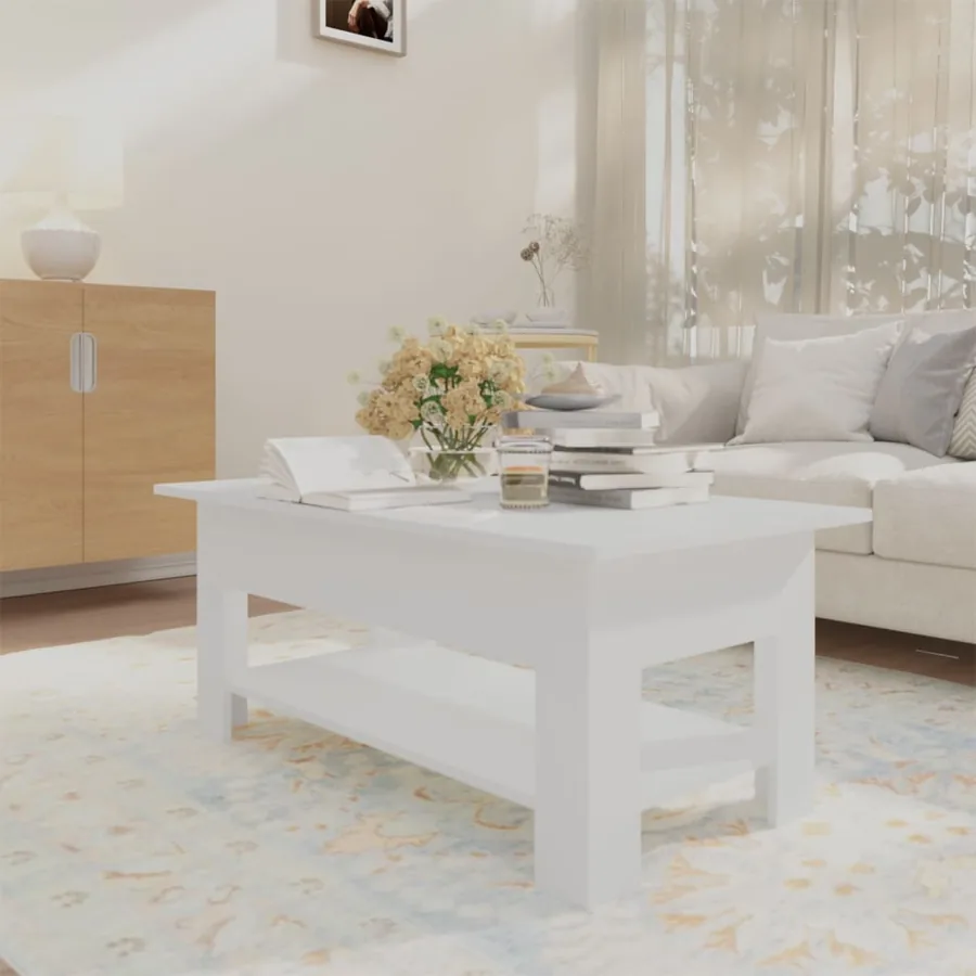 Table basse blanc 102x55x42 cm bois d'ingénierie - 3