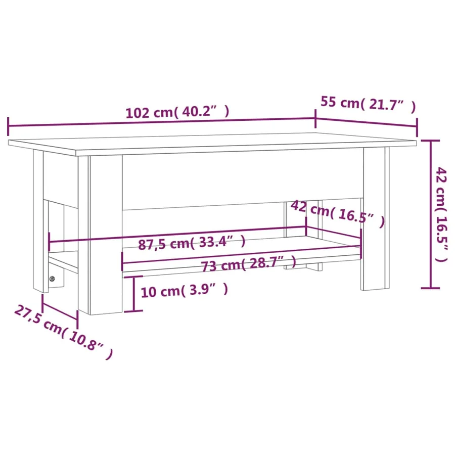 Table basse blanc 102x55x42 cm bois d'ingénierie - 7