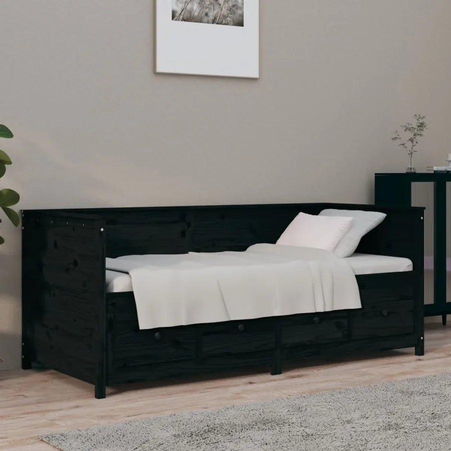 Lit de jour sans matelas noir 75x190 cm bois de pin massif