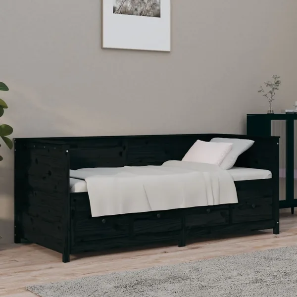 Lit de jour sans matelas noir 75x190 cm bois de pin massif