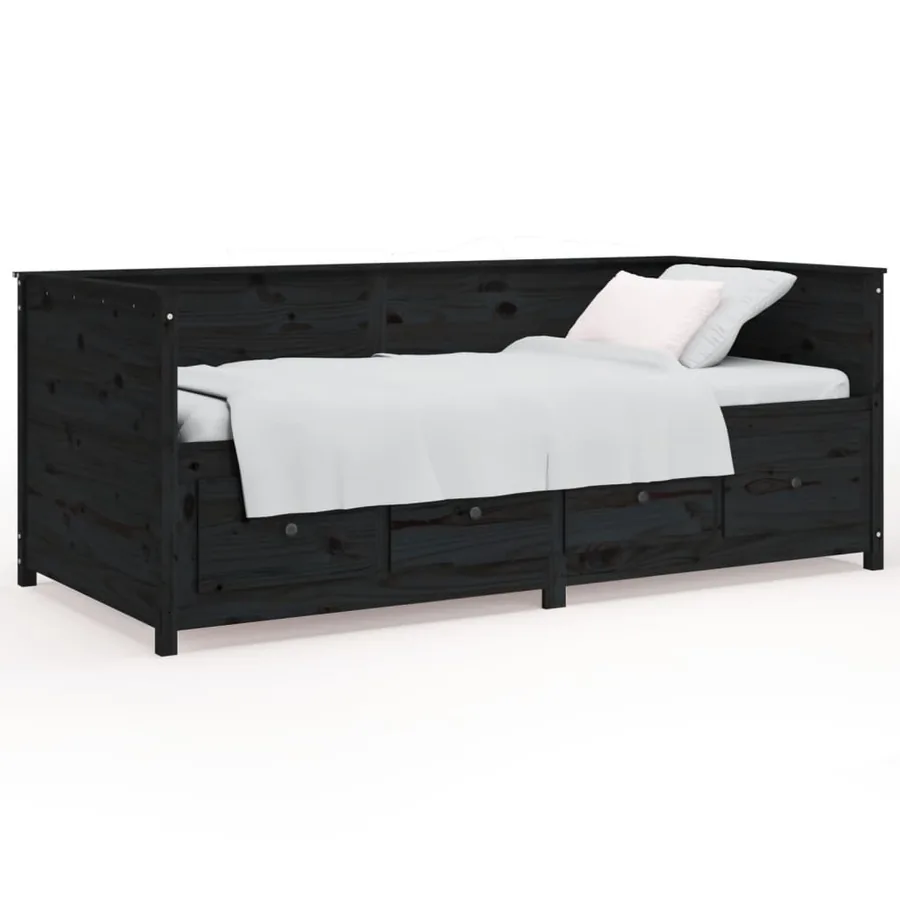 Lit de jour sans matelas noir 75x190 cm bois de pin massif - 2