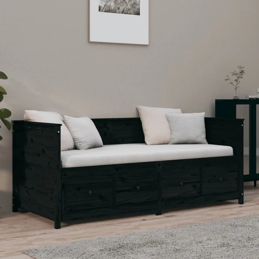 Lit de jour sans matelas noir 75x190 cm bois de pin massif - 4