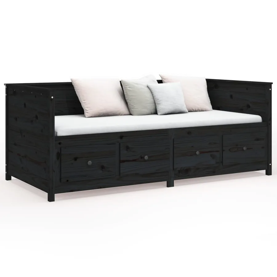 Lit de jour sans matelas noir 75x190 cm bois de pin massif - 5