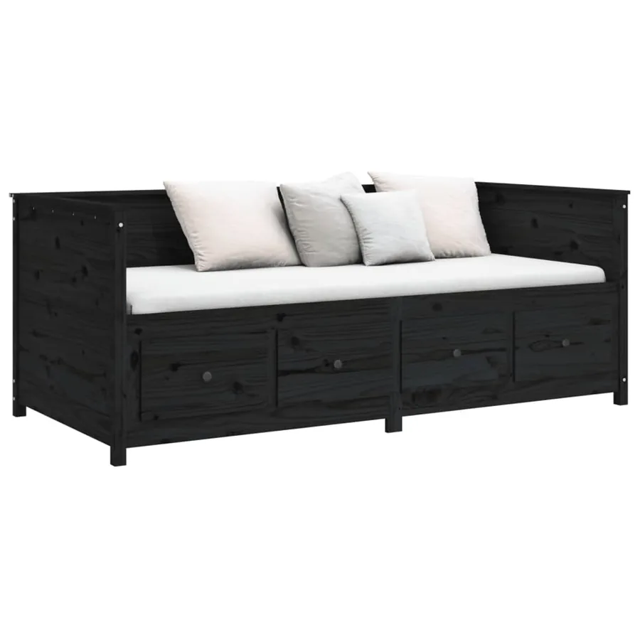 Lit de jour sans matelas noir 75x190 cm bois de pin massif - 6