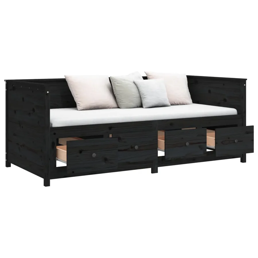 Lit de jour sans matelas noir 75x190 cm bois de pin massif - 7