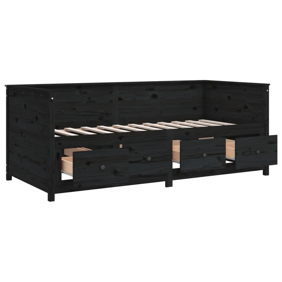 Lit de jour sans matelas noir 75x190 cm bois de pin massif - 8