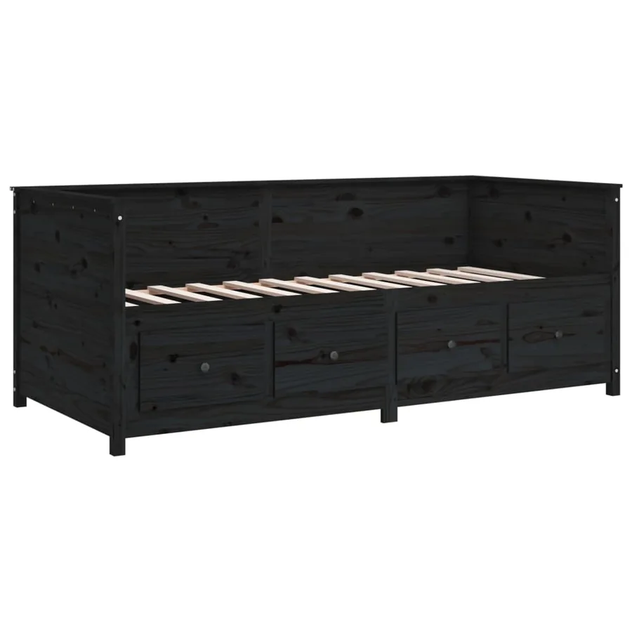 Lit de jour sans matelas noir 75x190 cm bois de pin massif - 9