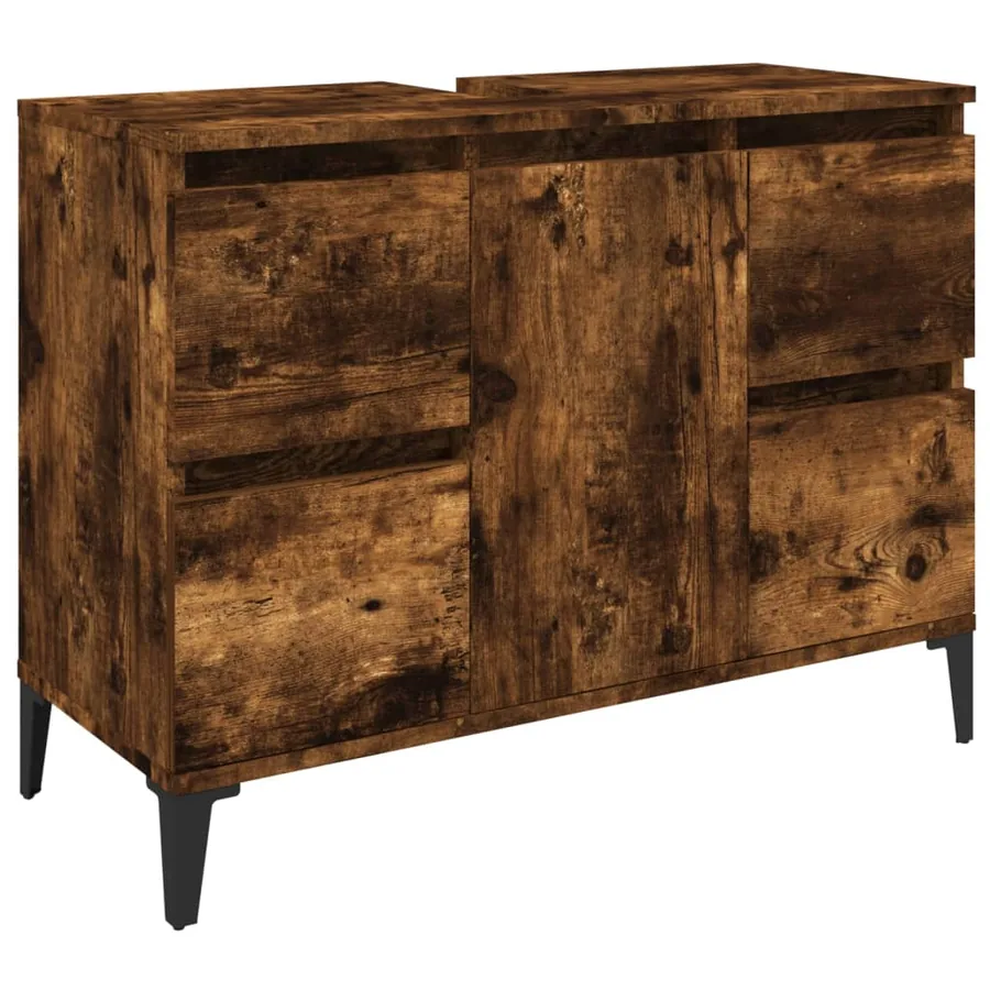 Meuble d'évier chêne fumé 80x33x60 cm bois d'ingénierie - 2