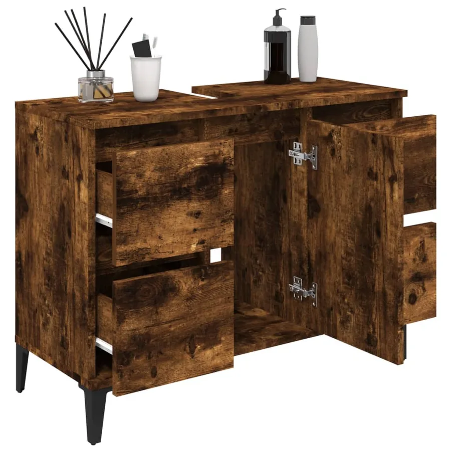 Meuble d'évier chêne fumé 80x33x60 cm bois d'ingénierie - 4