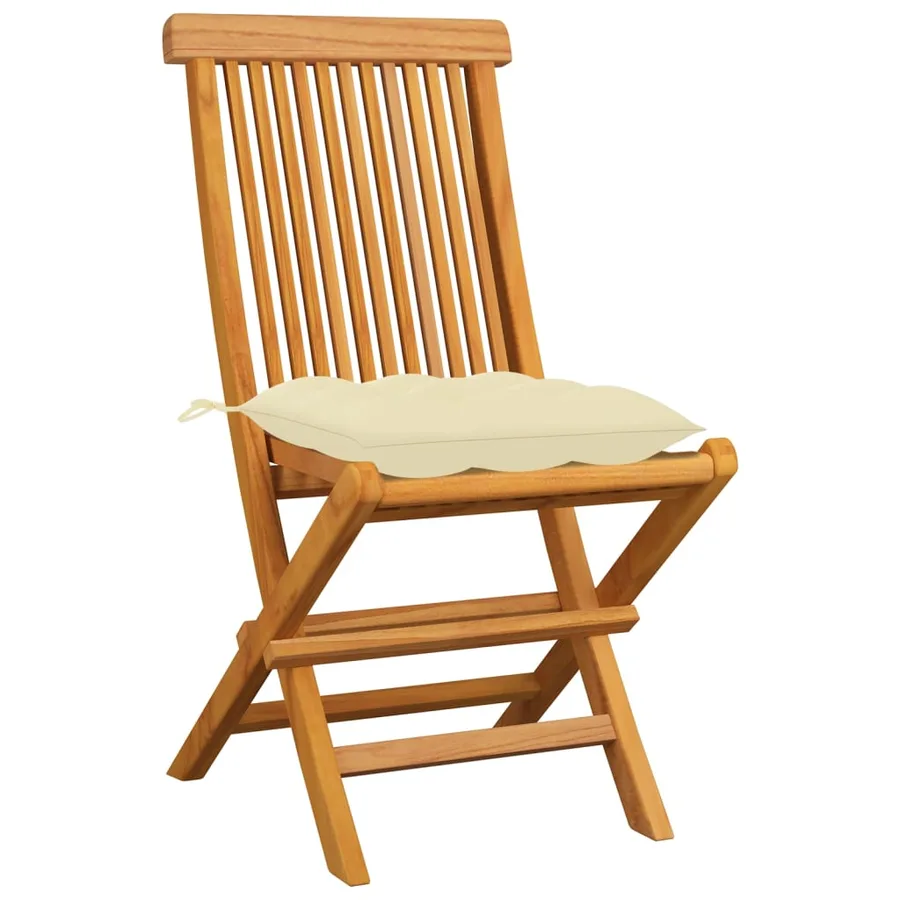 Chaises de jardin et coussins blanc crème lot de 8 Teck massif - 3