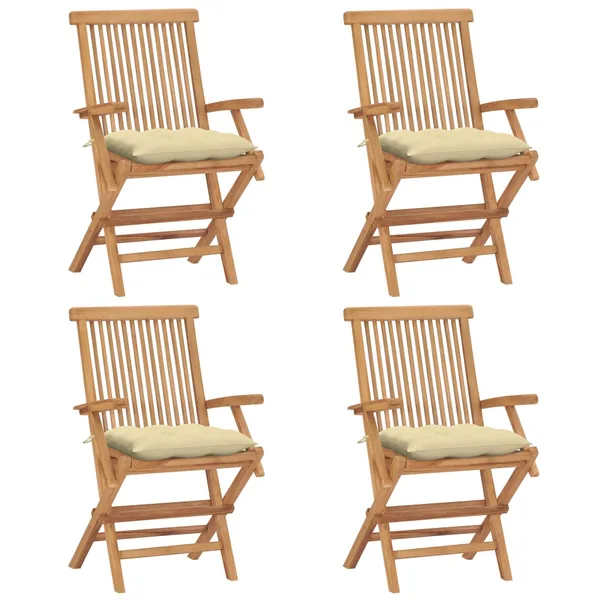 Chaises de jardin et coussins blanc crème lot de 4 Teck massif