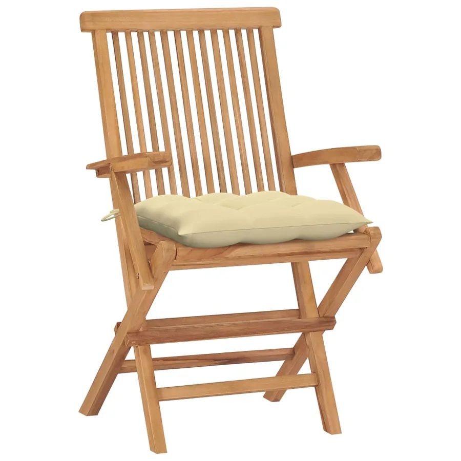 Chaises de jardin et coussins blanc crème lot de 4 Teck massif - 2
