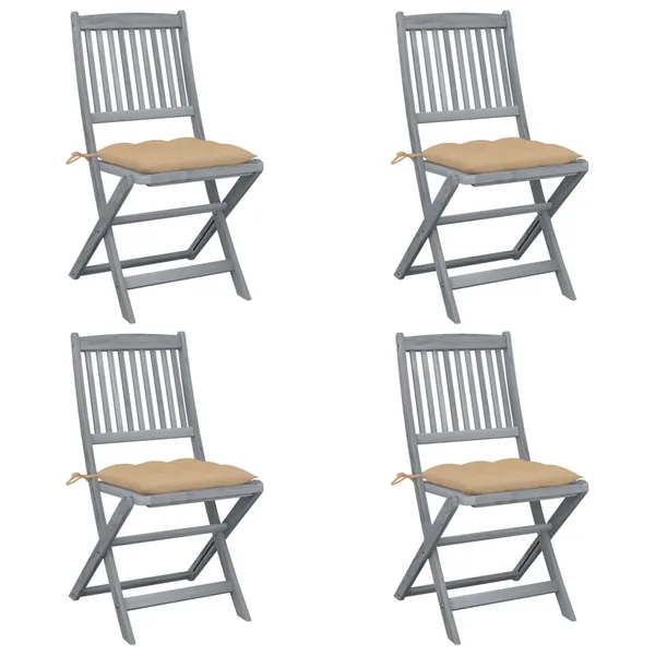 Chaises pliables d'extérieur lot de 4 et coussins Bois d'acacia