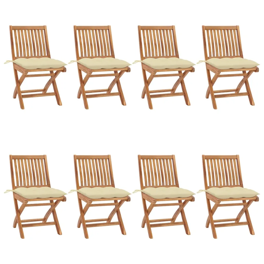 Chaises pliables de jardin avec coussins lot de 8 Teck solide