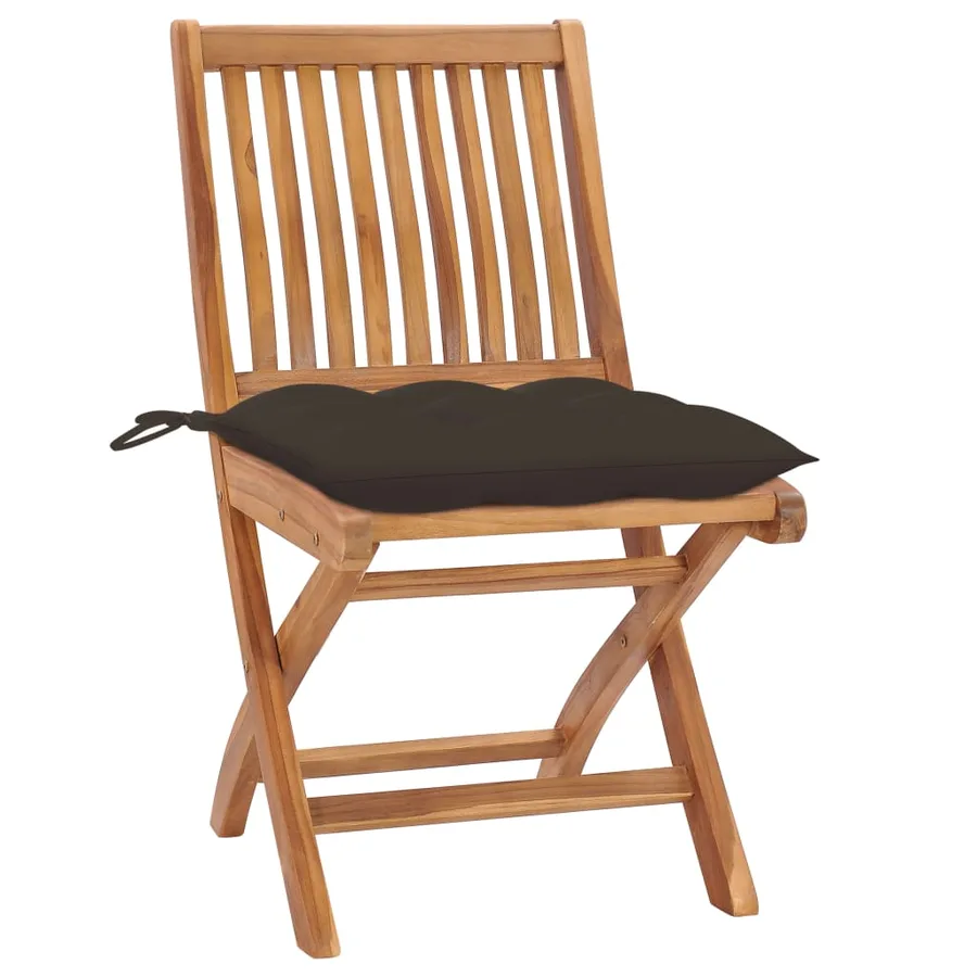 Chaises pliables de jardin avec coussins lot de 8 Teck solide - 15