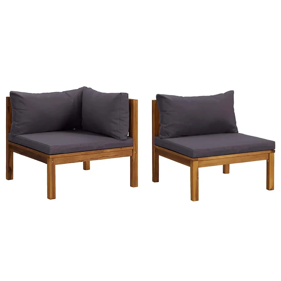 Ensemble de canapés 2pcs avec coussins gris foncé Acacia solide - 2