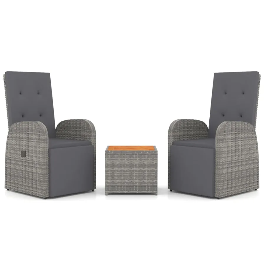 Ensemble de salon de jardin 3 pcs gris poly rotin et acacia - 2