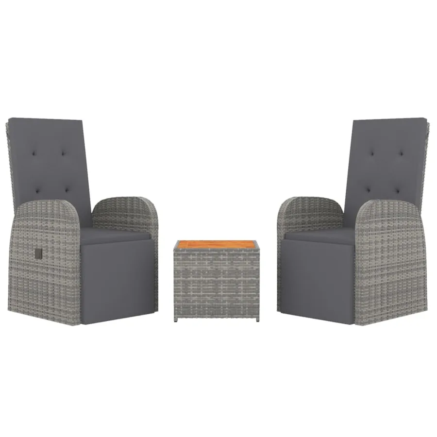 Ensemble de salon de jardin 3 pcs gris poly rotin et acacia - 3