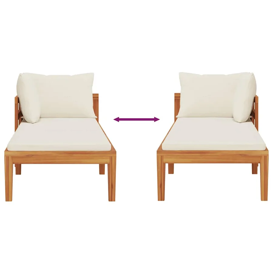 Chaise longue avec 1 accoudoir Blanc crème Bois d'acacia solide - 8