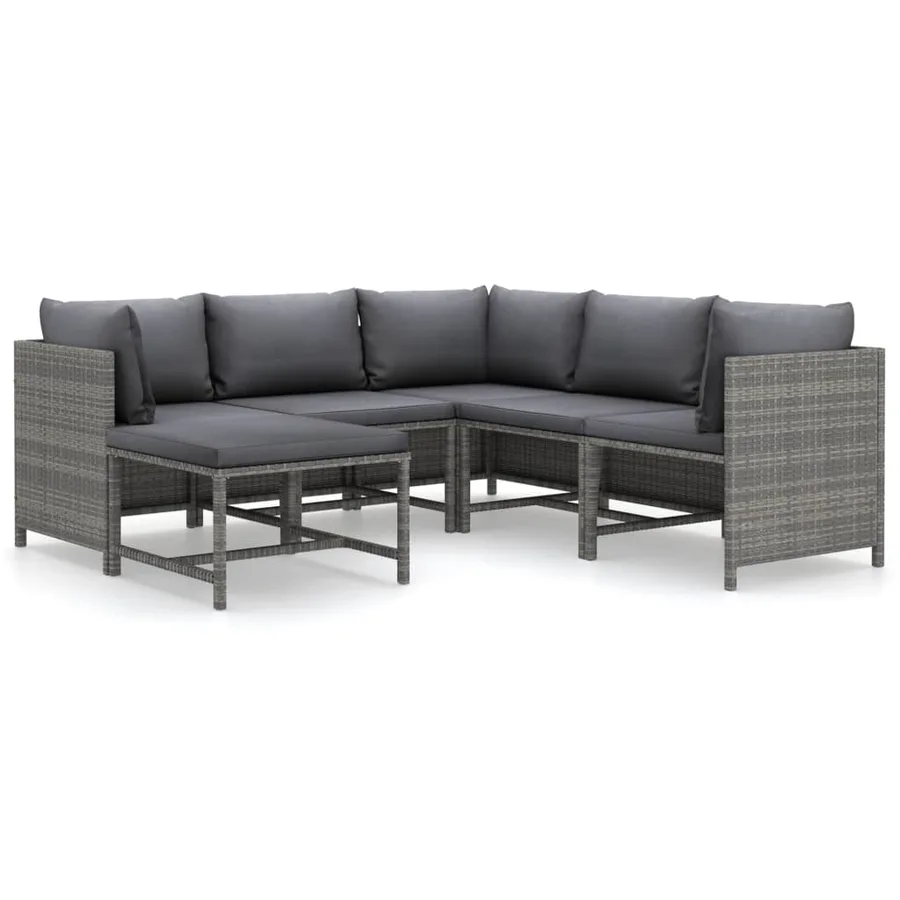 Salon de jardin 6 pcs avec coussins Résine tressée Gris - 2