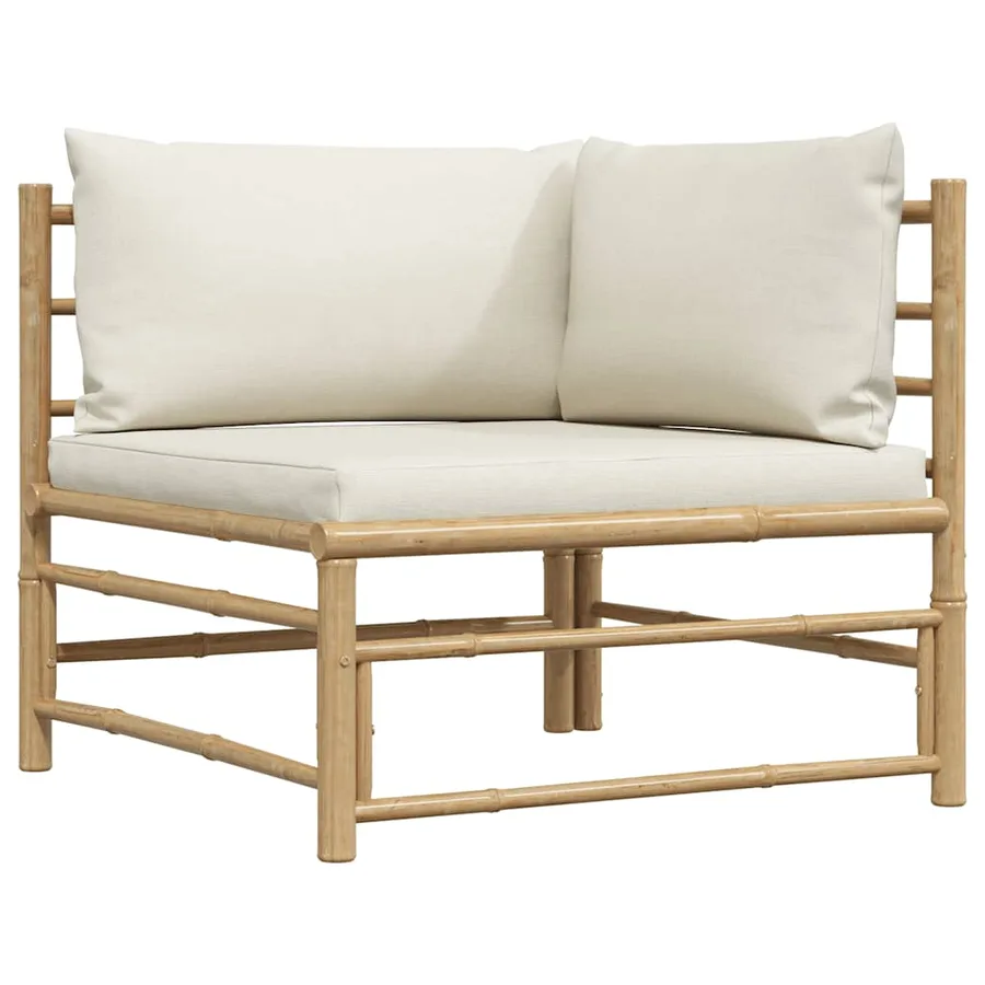 Canapé d'angle de jardin avec coussins blanc crème Bambou - 2
