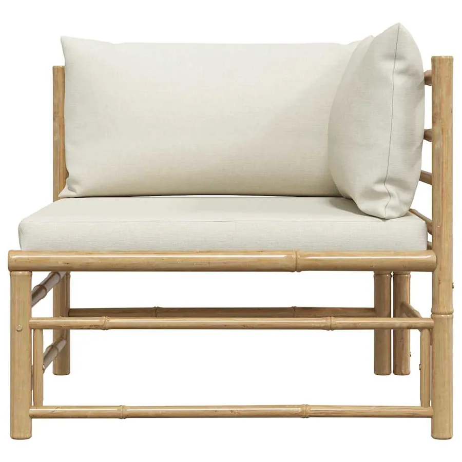 Canapé d'angle de jardin avec coussins blanc crème Bambou - 4