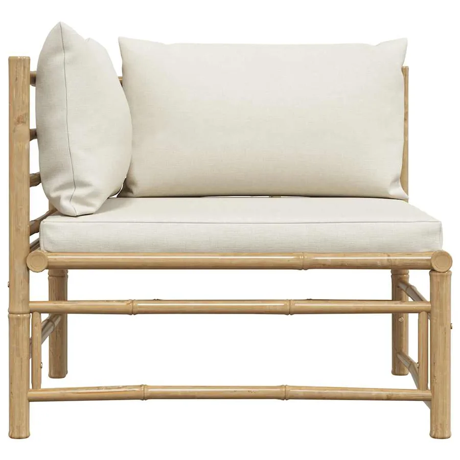 Canapé d'angle de jardin avec coussins blanc crème Bambou - 5