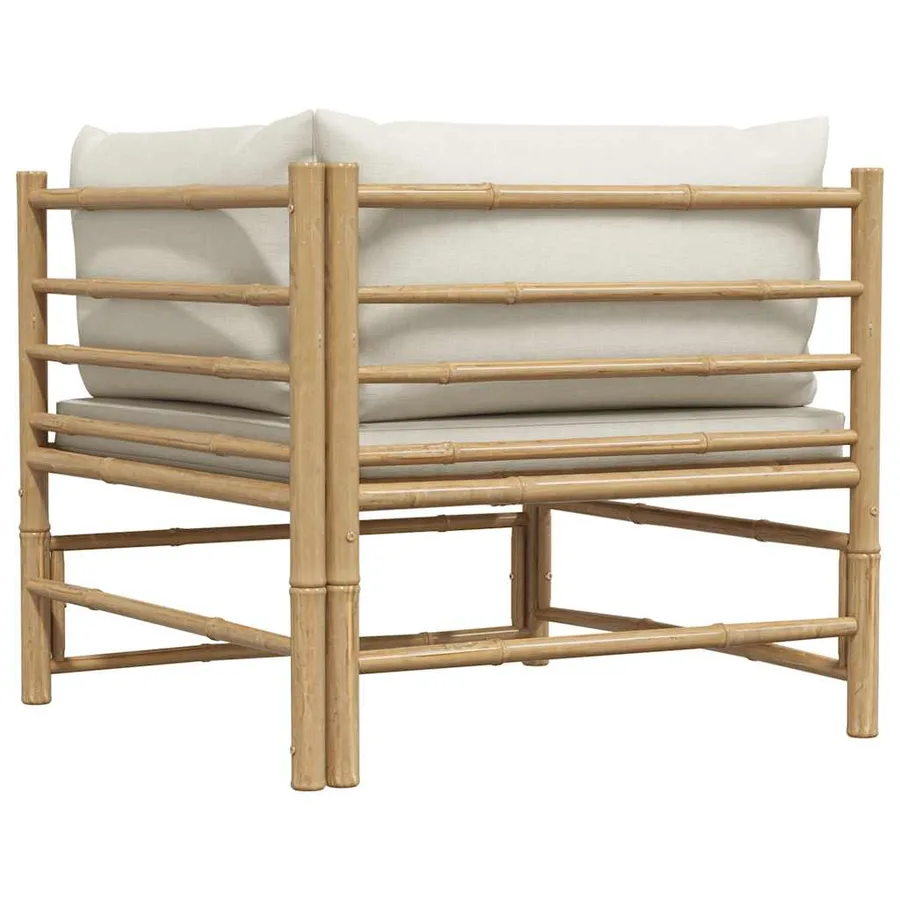 Canapé d'angle de jardin avec coussins blanc crème Bambou - 6