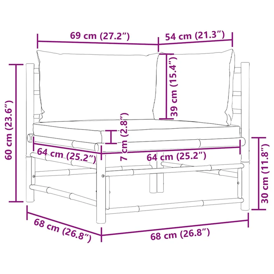 Canapé d'angle de jardin avec coussins blanc crème Bambou - 7