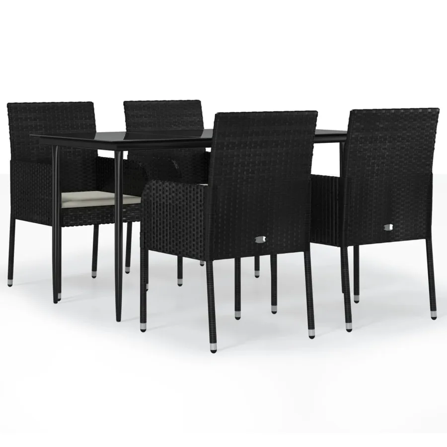 Ensemble à manger de jardin coussins 5pcs Noir Résine tressée - 2